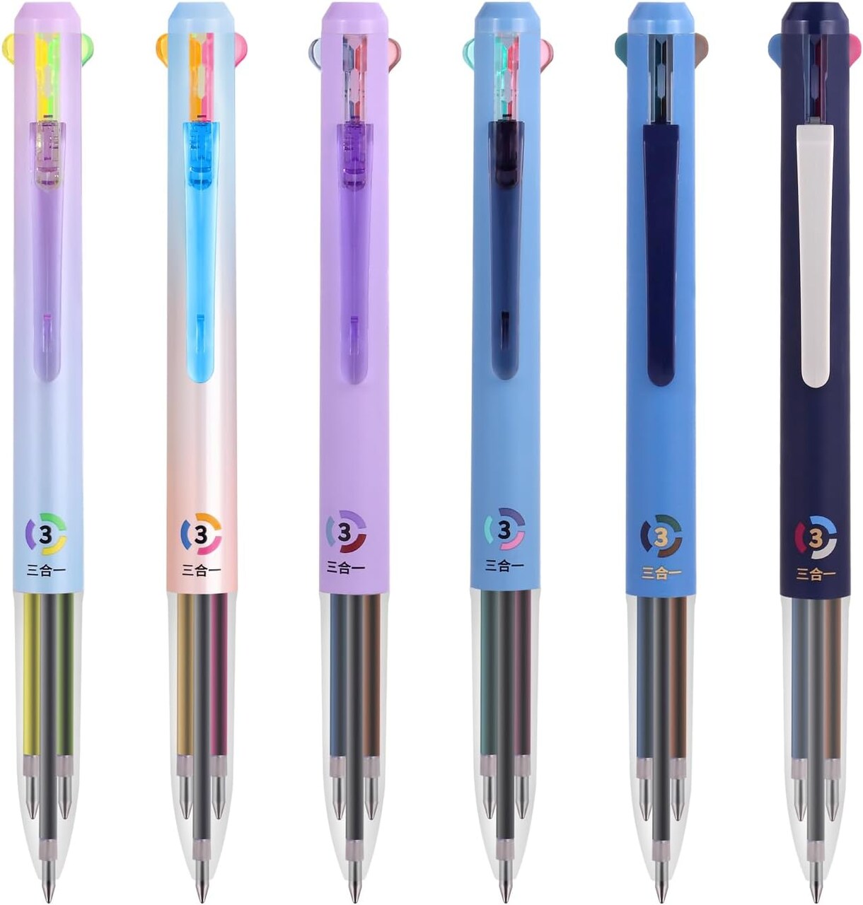 6-Pack 3-in-1 Gel Pens, 0.5mm Fine Point, 18 Multicolor Ink for Office & School
